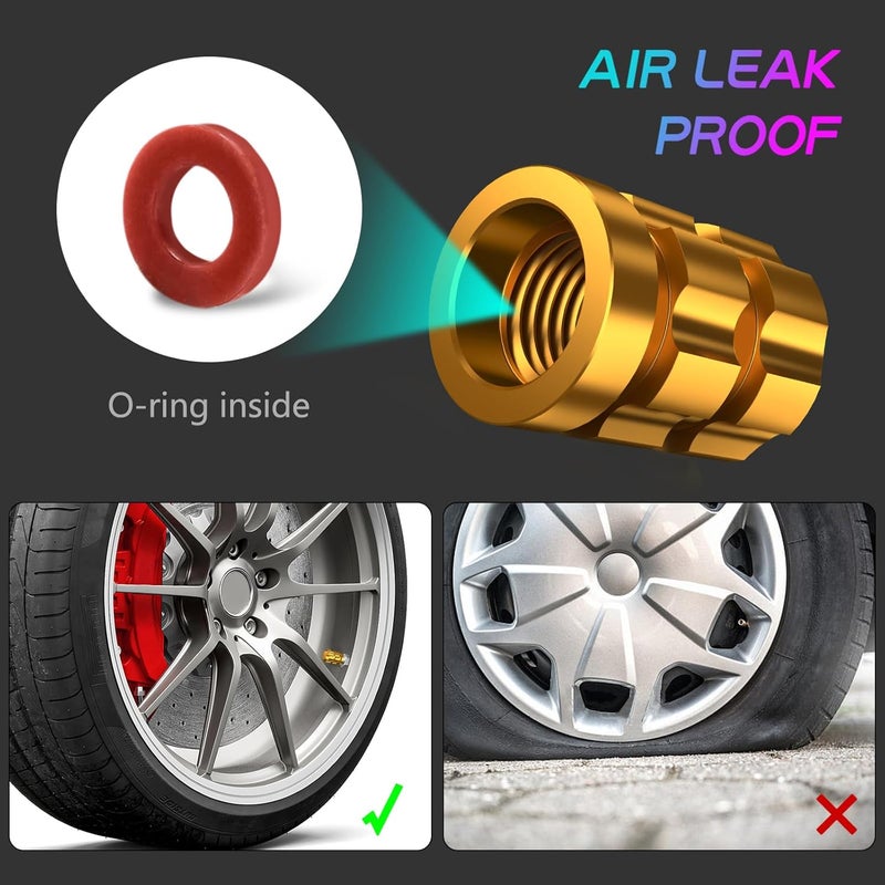 QUARKACE Tire Valve Stem Caps 4 Pack - Rustprood & Fade Resistant Metal Tire caps, Universal Fit for Cars/Trucks/Motorcycles/Bikes (Gold) - Image 4